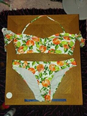 Fruit on the vine on white puff sleeve two piece swimsuit